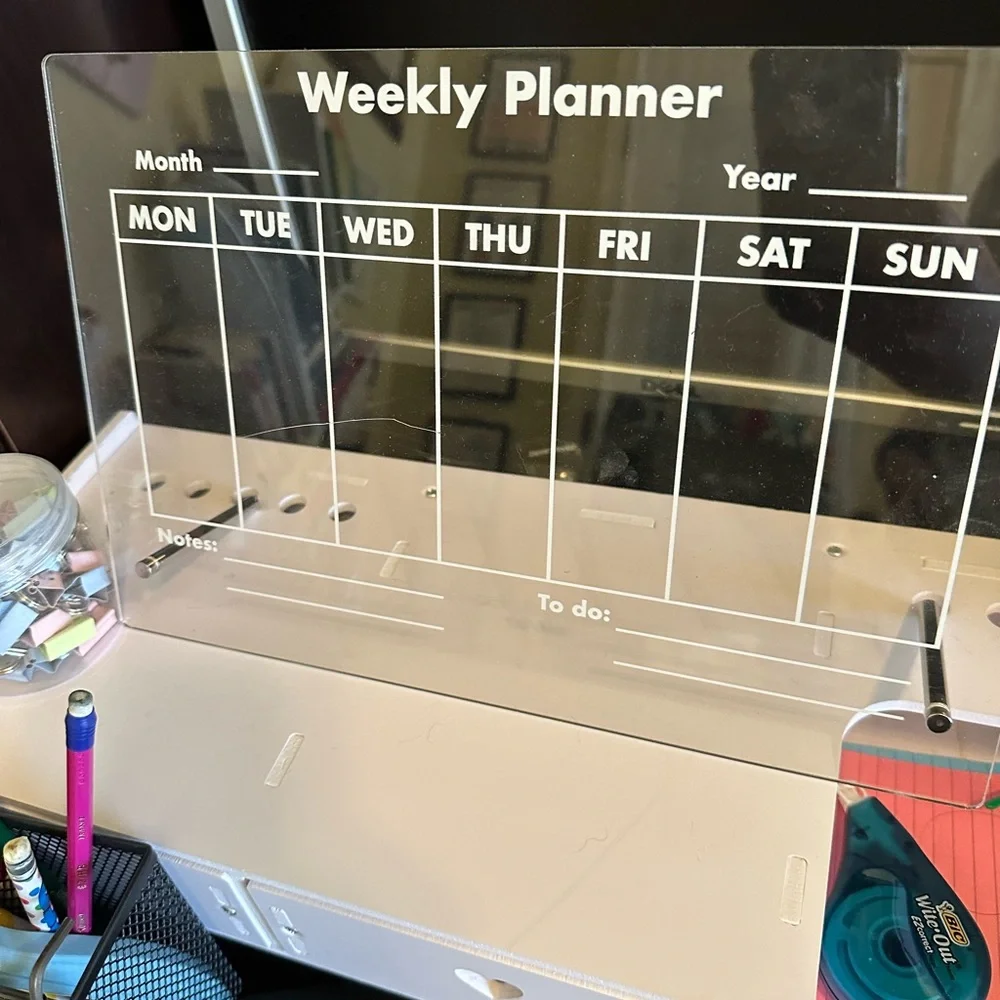 Clear Acrylic Weekly Planner with White and Blue Marker
